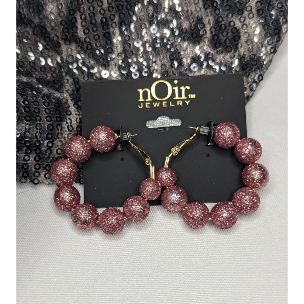 nOir Sparkly Pink Bead Hoop Earrings - Picture 3 of 3